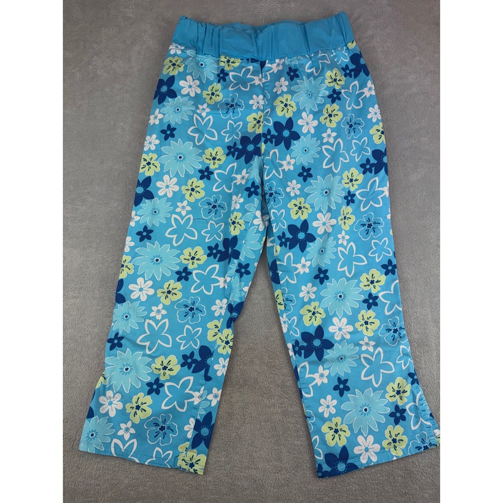 Maternity Announcements Neptune Blue Floral Cropped Pants Size Medium 8/10 14781